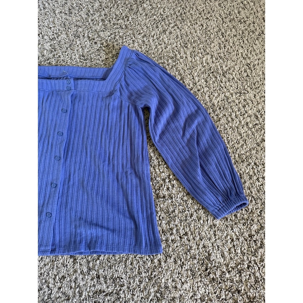 Loft Women's Purple Ribbed Button Down Square Neckline Top Size Petite Small - Picture 3 of 8